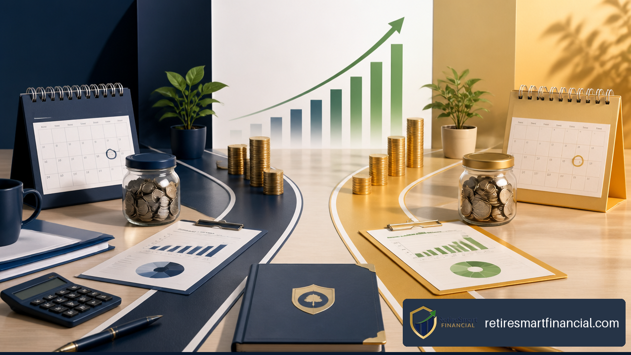 Illustration comparing traditional and Roth retirement account tax timing